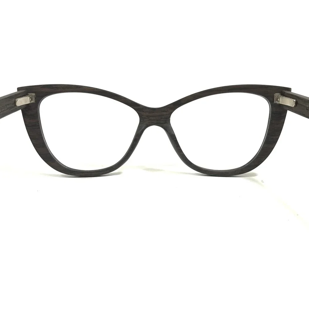 Upland Eyeglasses Frames Q355+M8 BOK Brown Wood Sharp Cat Eye 52-16-140